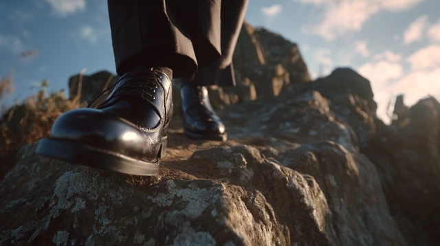 Heroic Shoes on Mountain Peak: A Cinematic Shot