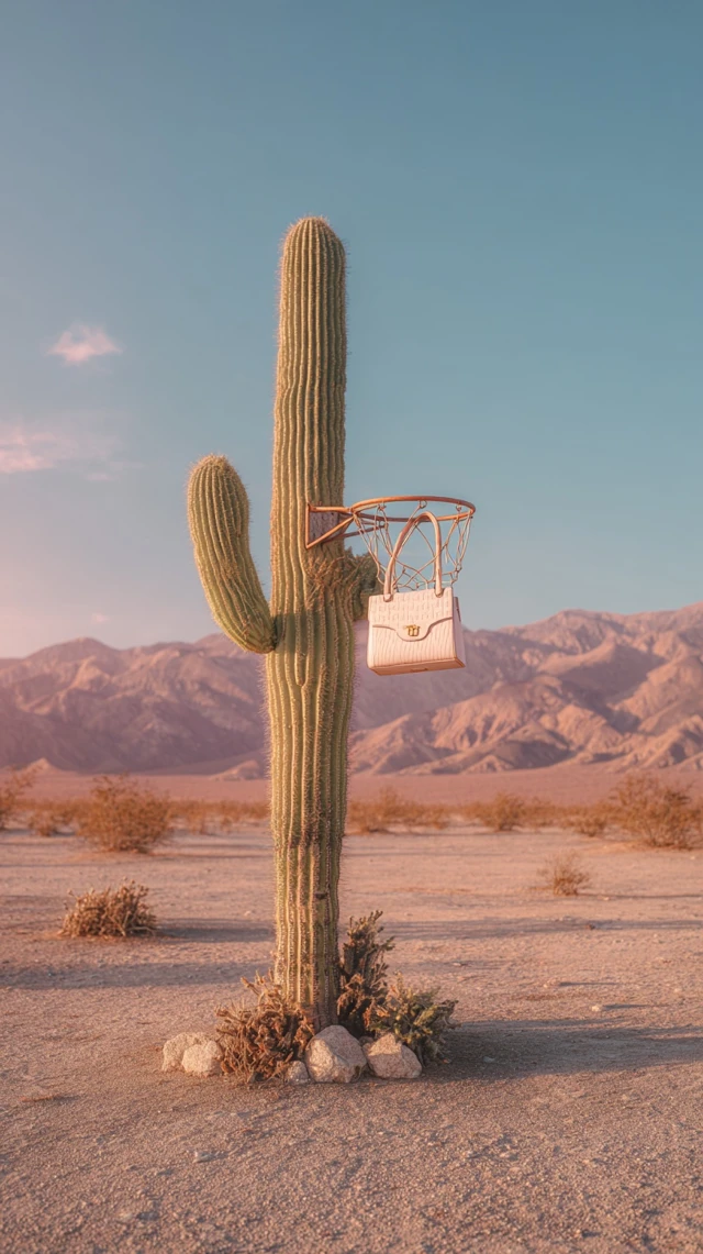 Surreal Desert Scene Cactus Basketball Bag