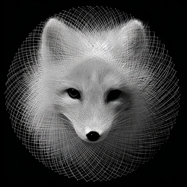 Arctic Fox Spirograph Black and White Art
