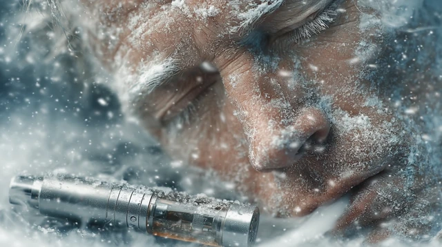 Man Vaping in Snow Cinematic Portrait