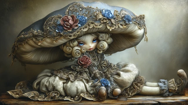 Cute Rag Doll Mushroom in Vintage Studio