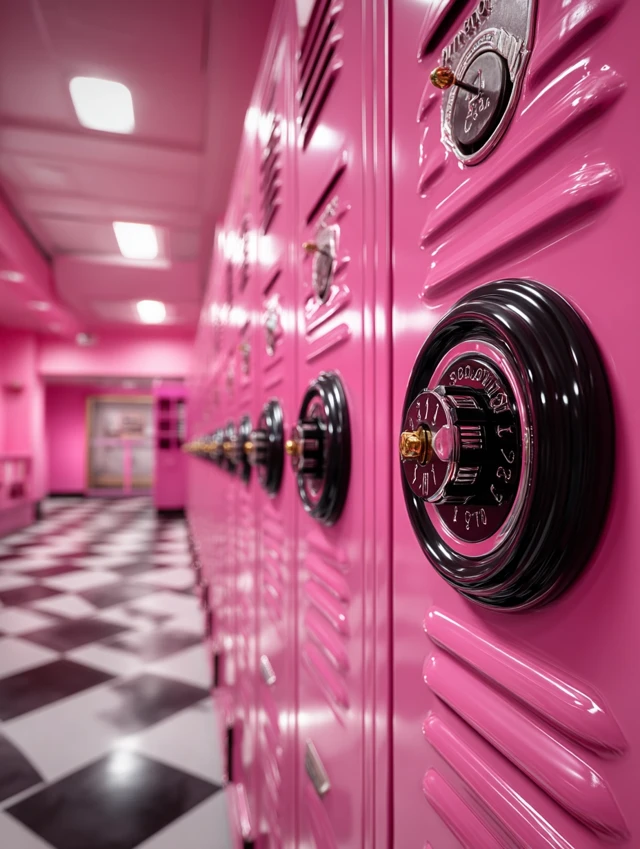 Pink High School Lockers with Black Combination Locks