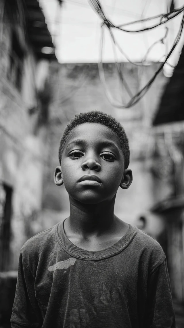 Black and White Cinematic Portrait of a Child