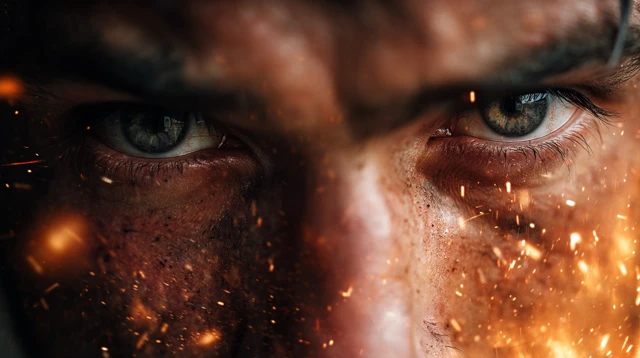 Burning Eyes Close Up Dramatic Fire Explosion