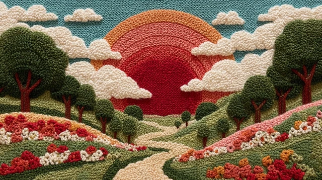 Crochet Landscape A Beautiful Day Fields Flowers