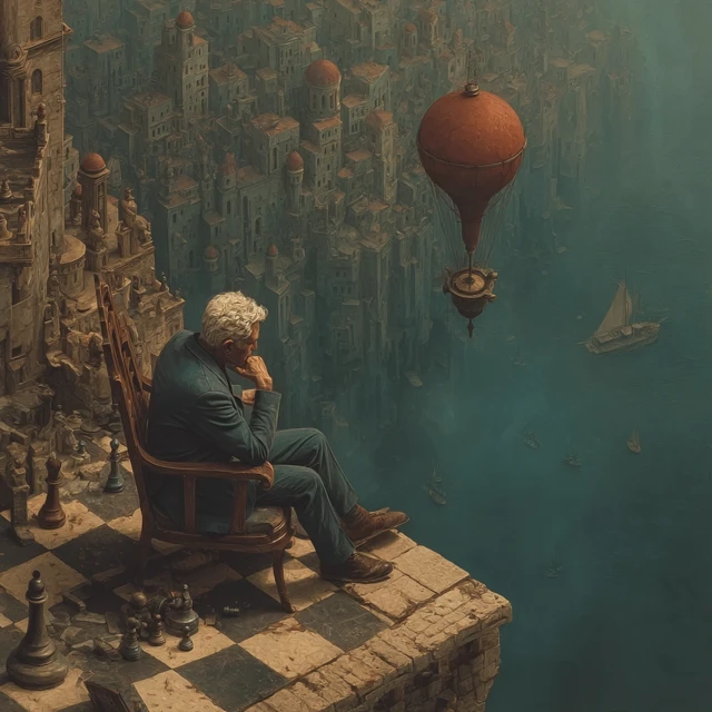 Philosophical FutureScape Man on Chessboard