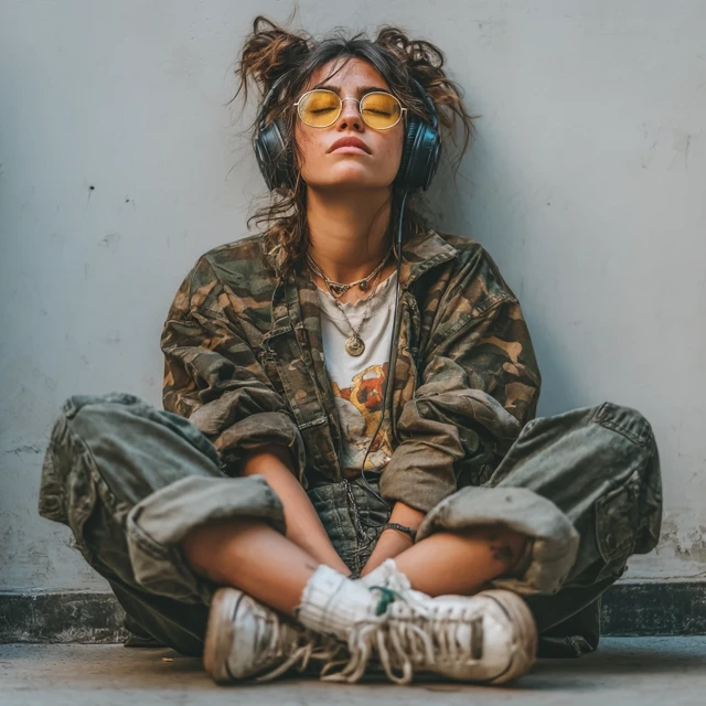 Tired Girl Taking a Nap with Headphones
