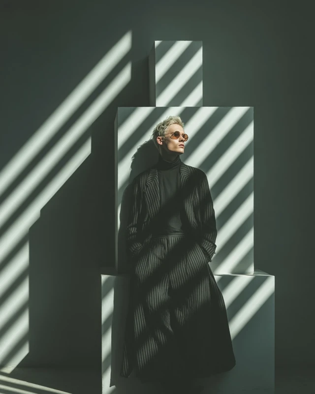 Vogue Editorial Fashion Portrait with Geometric Shadows