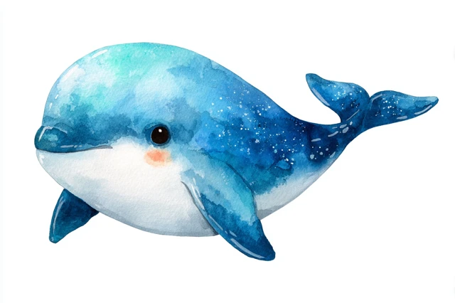 Cute Kawaii Watercolor Dolphin Illustration