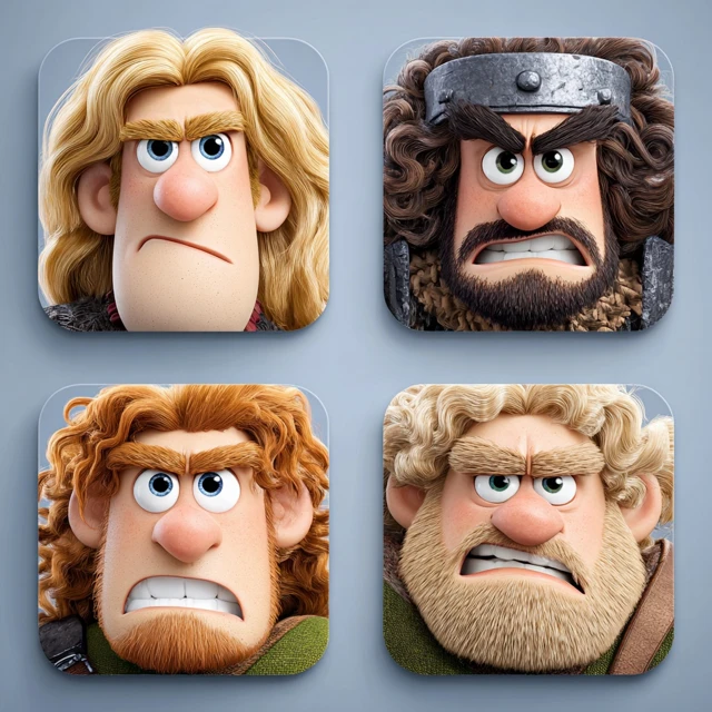3D Cartoon Samson Character Icon Set