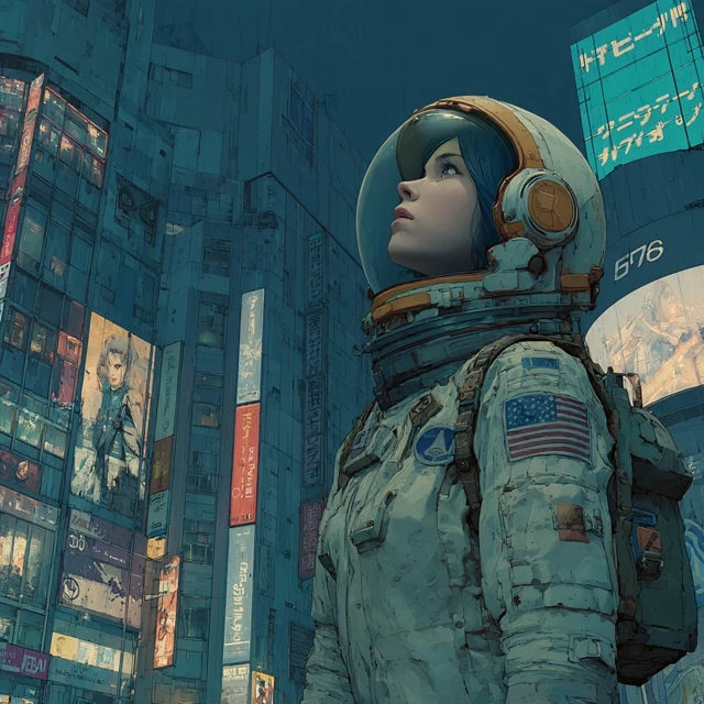 Cyberpunk Astronaut in Neon City Illustration
