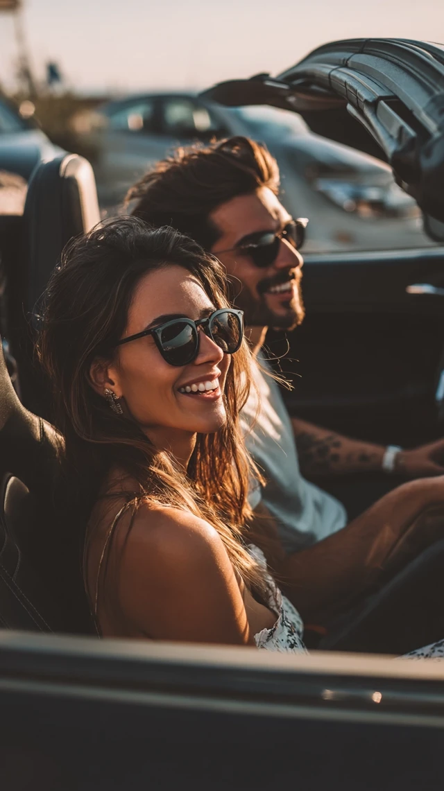 Happy Couple in Convertible Summer Fun and Freedom