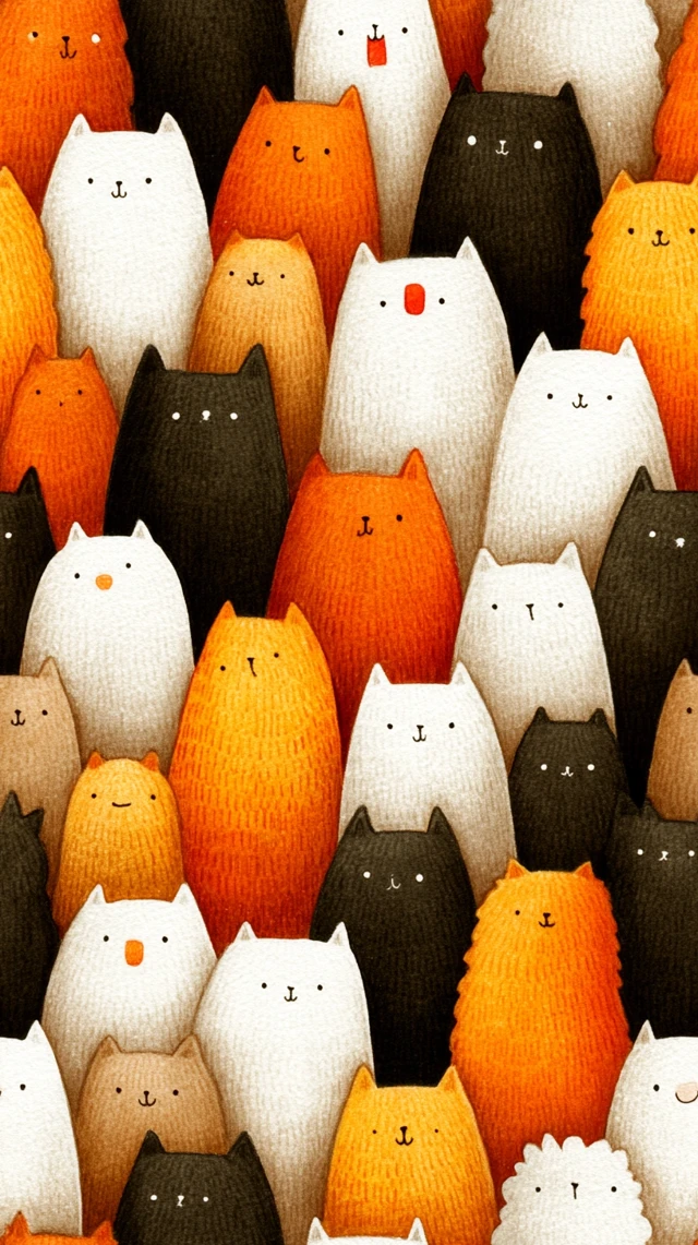 Cute Cat Watercolor Illustration Wall of Cats