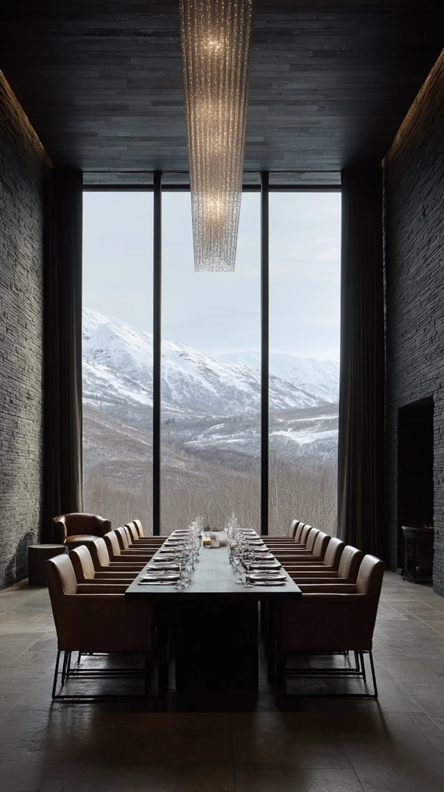 Luxurious Dining Room with Mountain View Interior Design