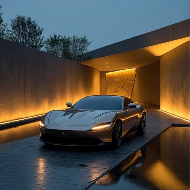 Race Car in Studio Yellow Lighting Reflective Surfaces