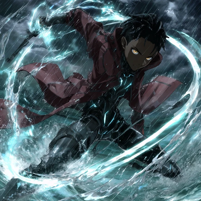 Anime Hero with Water Blade Cinematic Action