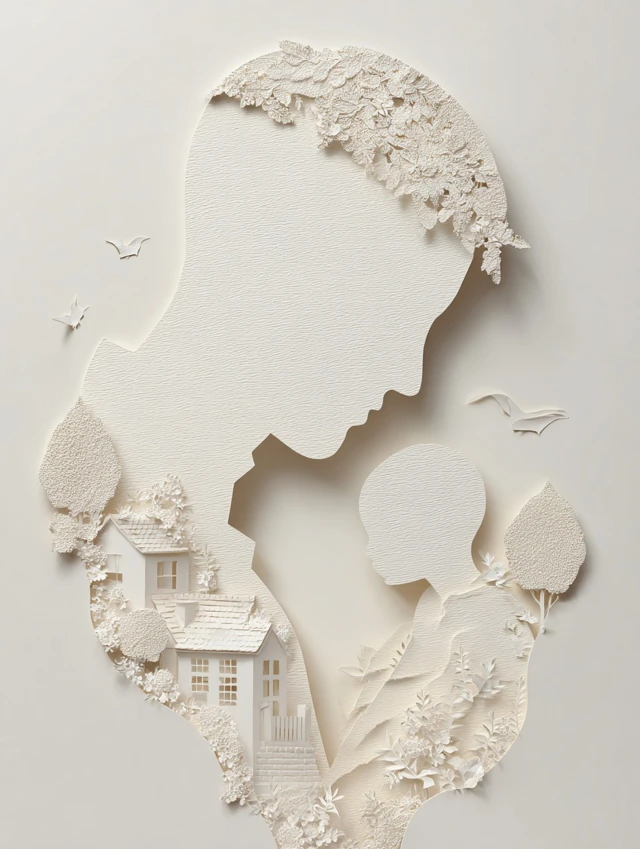 Paper Cut Art Father and Child Elegant Vignette