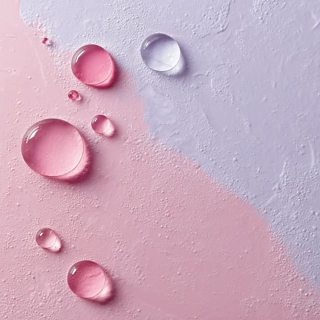 Cosmetic Background: Pink Gel, Serum Drops, Pastel Aesthetic