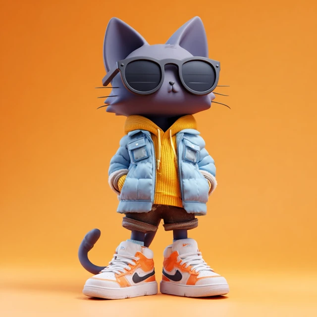 Cool Cat in Trendy Outfit 3D Rendering