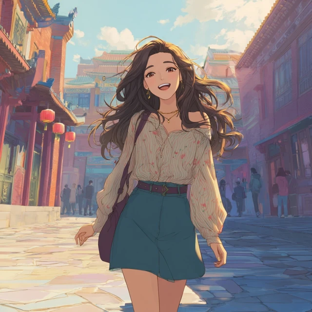 Anime Girl in China: Joyful Kazakh Woman