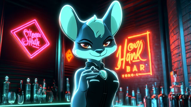 Cyberpunk Bartender Holding Drink Neon Club