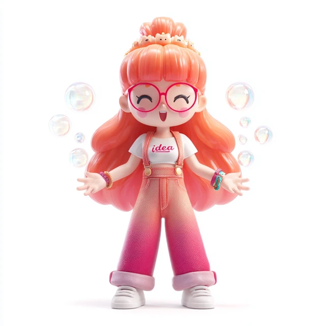 3D Blind Box Toy Girl with Glowing Bubbles and Idea Top