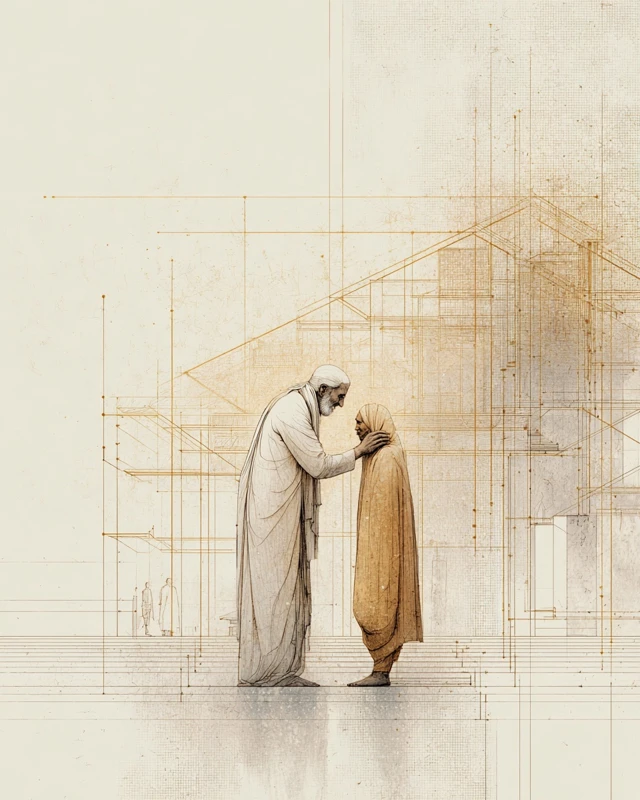 Guru and Disciple Architectural Line Art Illustration