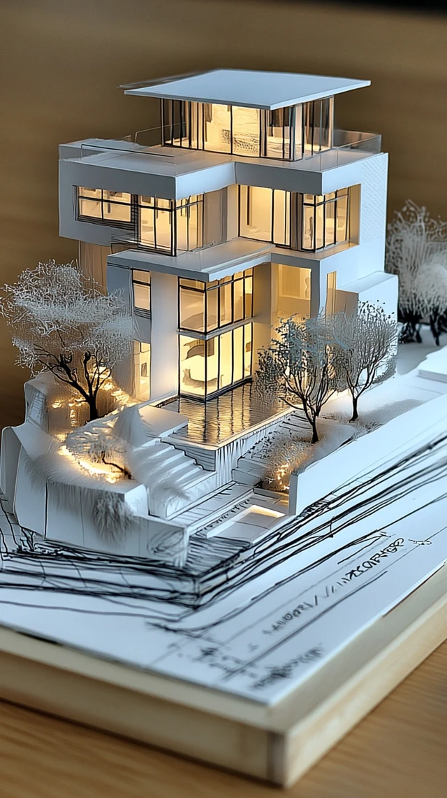 Contemporary White Villa Hand Drawn Sketch