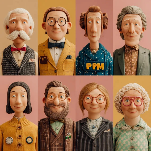 Group of Smiling People in Wes Anderson Style