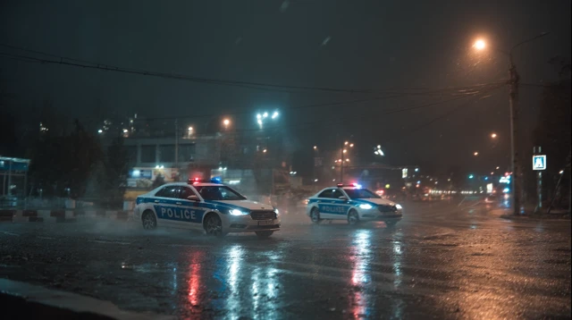 Police Cars Skidding in Future City Night