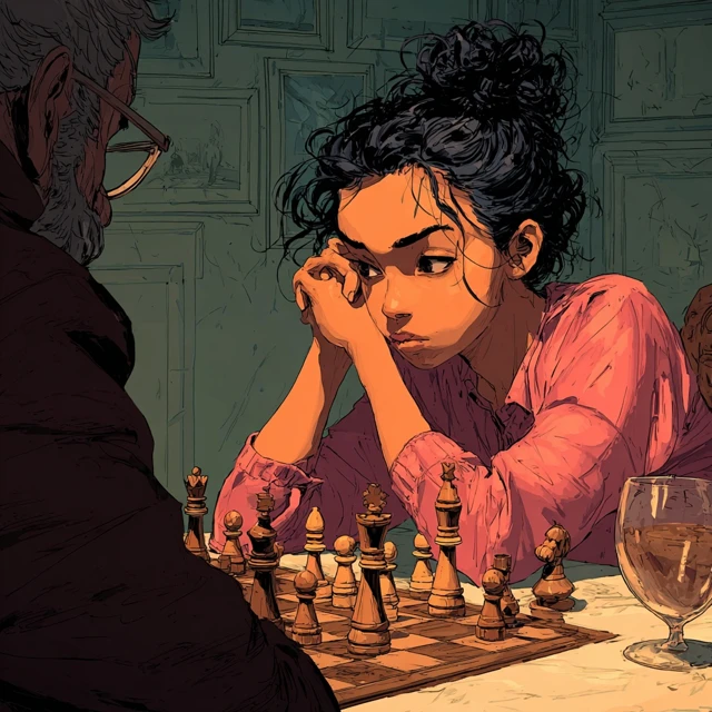 Chess Defeat Anime Style Woman Illustration