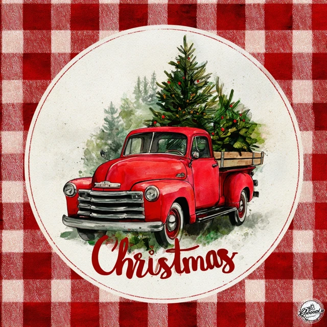 Christmas Vintage Red Truck Watercolor Art
