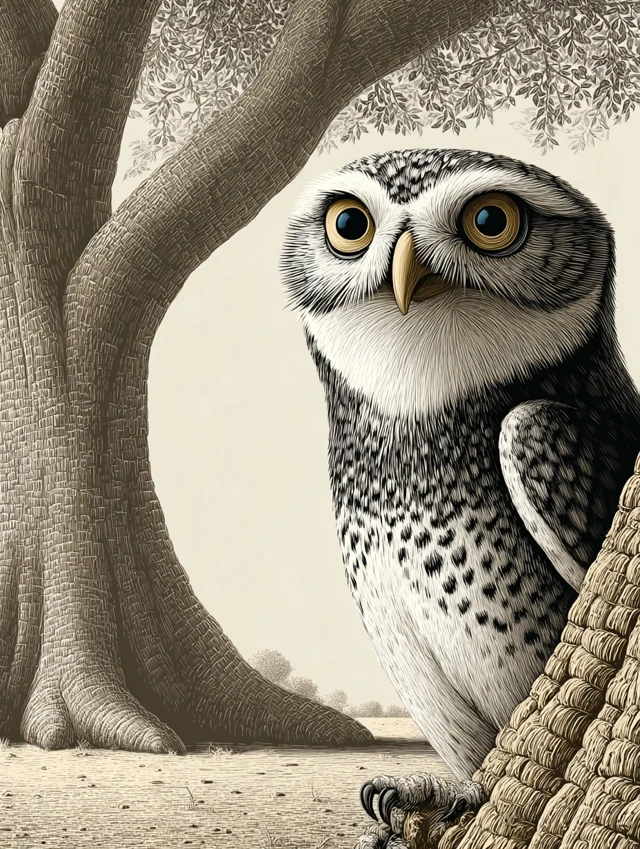 Wise Old Owl Hand Drawn Art