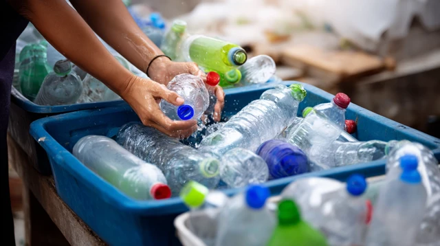 Person Washing Bottles For Recycling Illustration