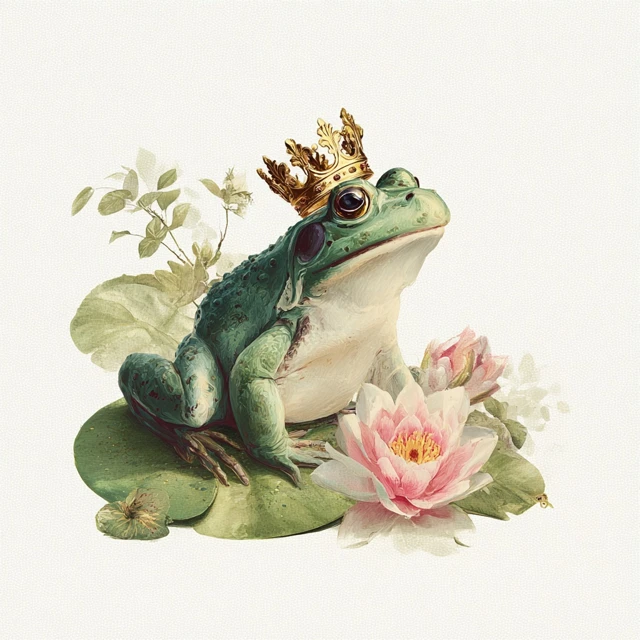Vintage Frog Prince on Lily Pad Crowned Art