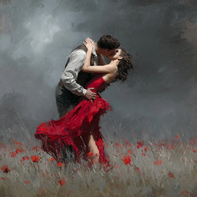 Romantic Embrace Passionate Kiss