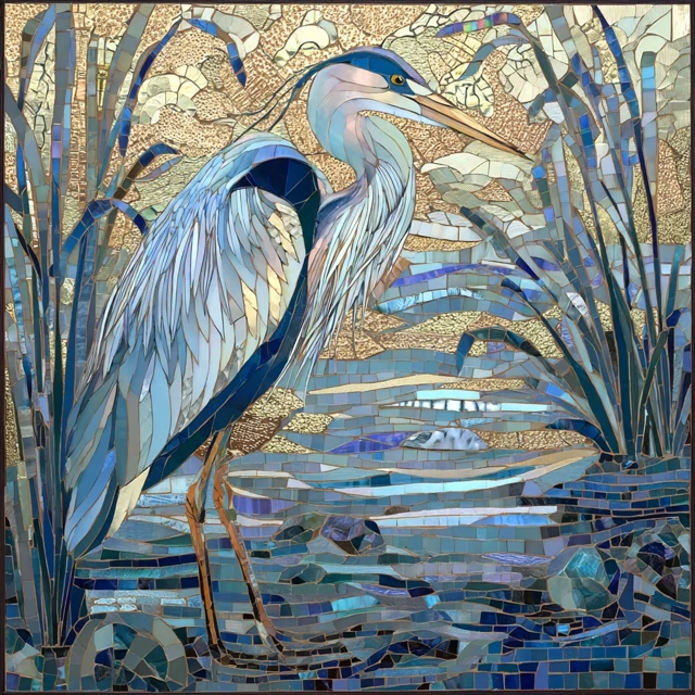 Heron Mosaic Art in Tiffany Style