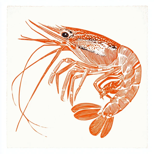 Shrimp Linocut Art Print Two Color Design