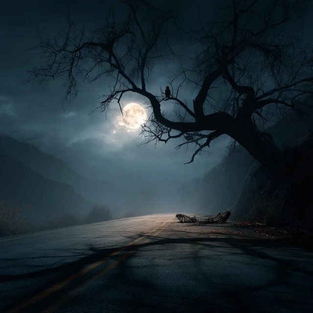 Eerie Night Road Spooky Scene Horror