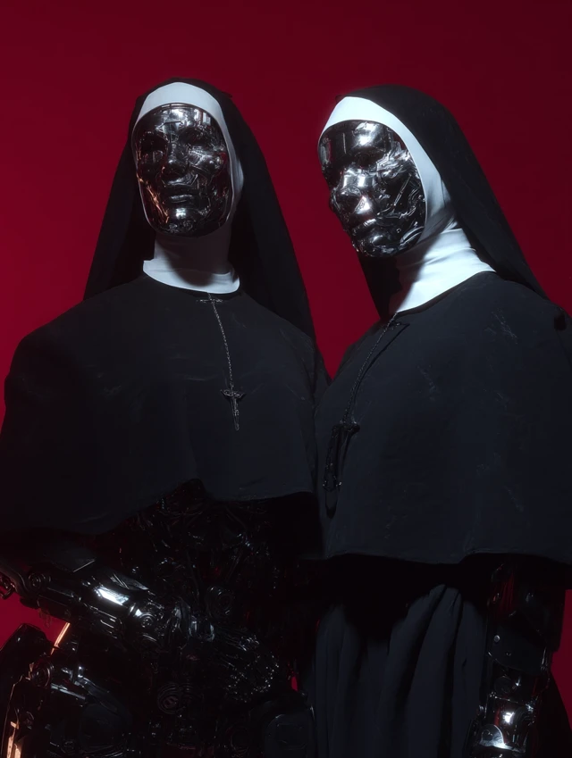 Cyberpunk Battle Nuns with Cyborg Armor