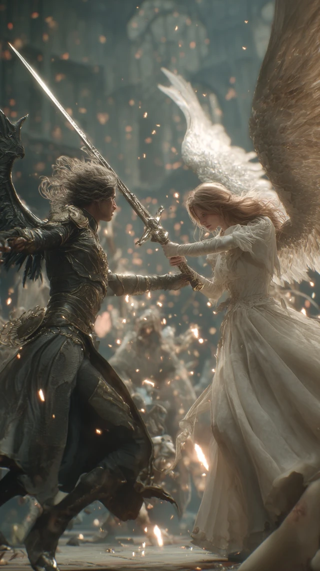 Angel vs Devil Epic Battle Illustration