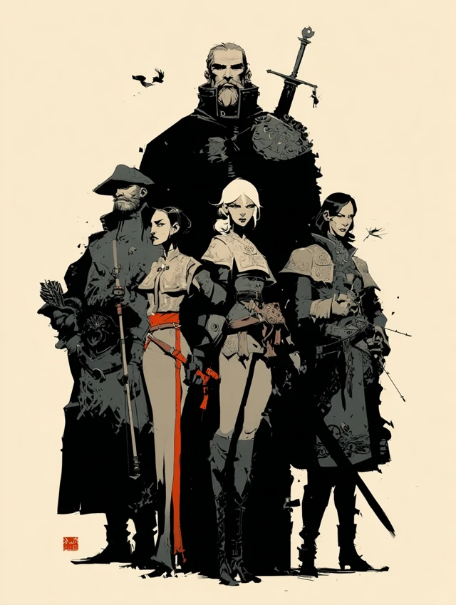 Mike Mignola Style Medieval Group Illustration