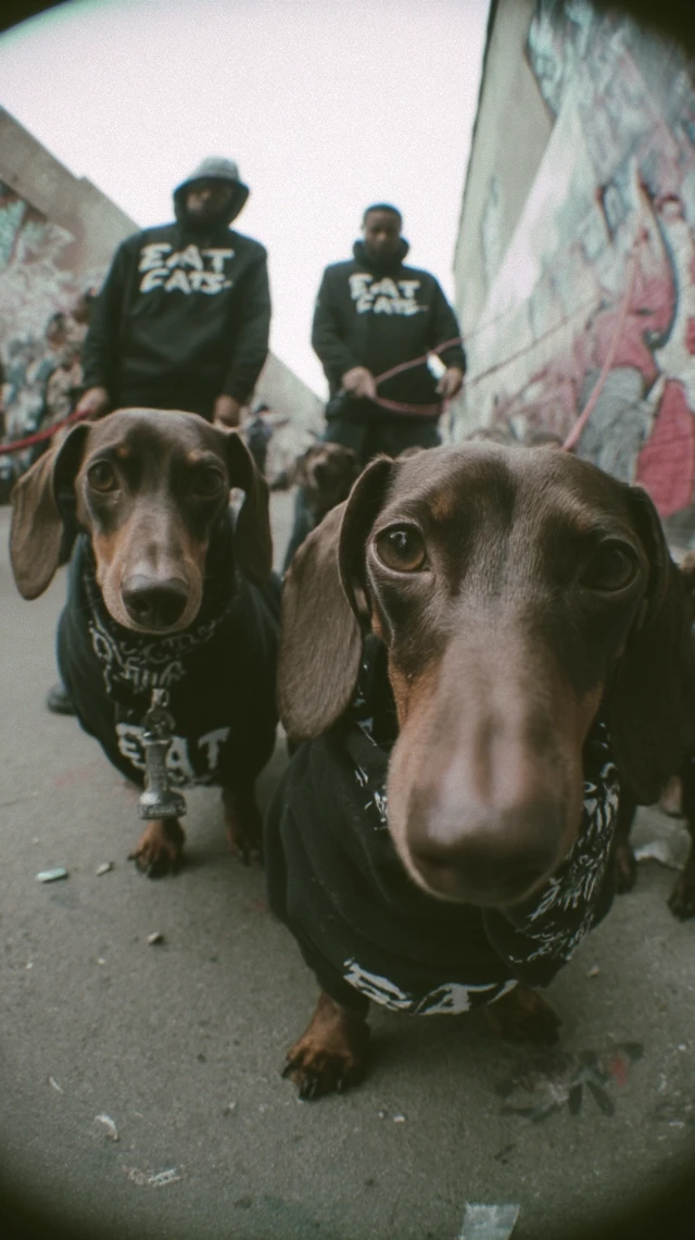 Angry Dachshunds in 2000s Rap Style