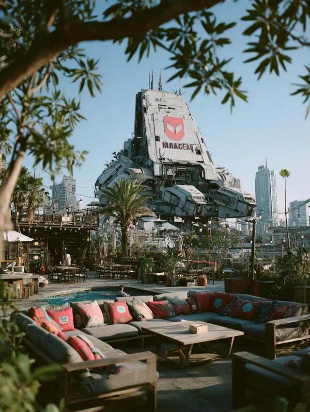 Cyberpunk Courtyard Futuristic Scene District 9 Style