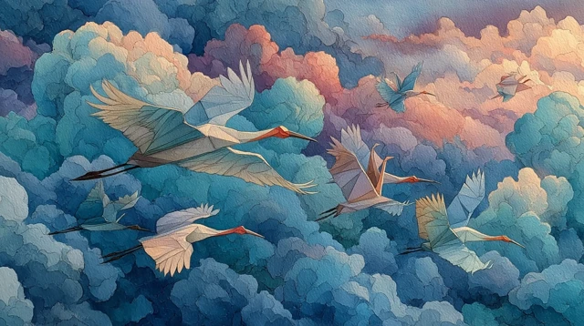 Watercolor Cranes in Sky Blue: Healing Art