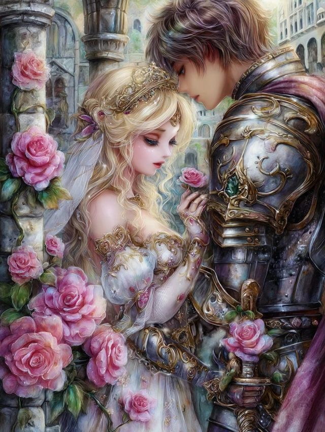 Knight and Lady in Ruins Fantasy Illustration