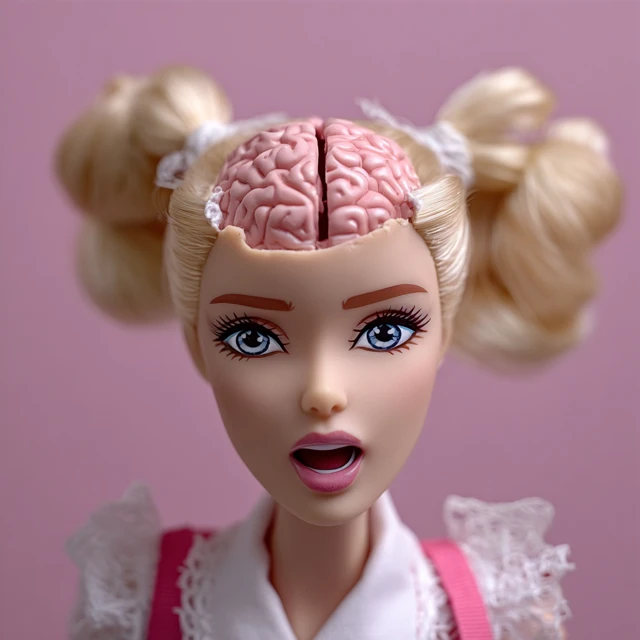 Scared Barbie Doll Brain Exposed Surreal Art