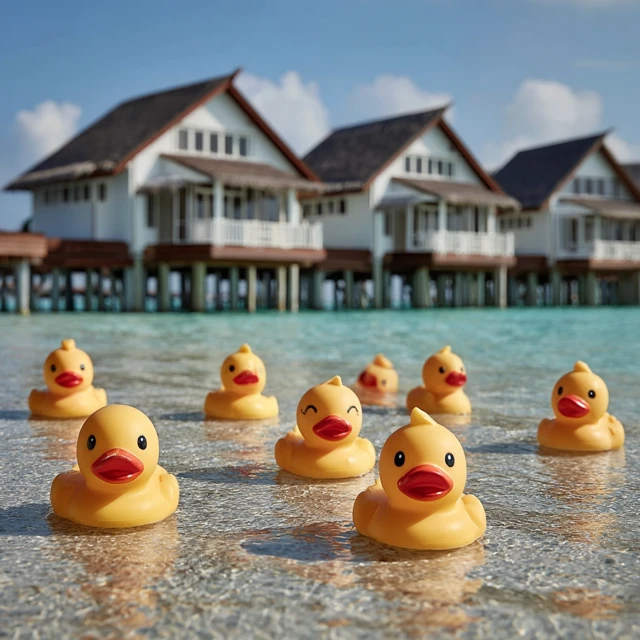 Rubber Duckies Floating in the Maldives Sea