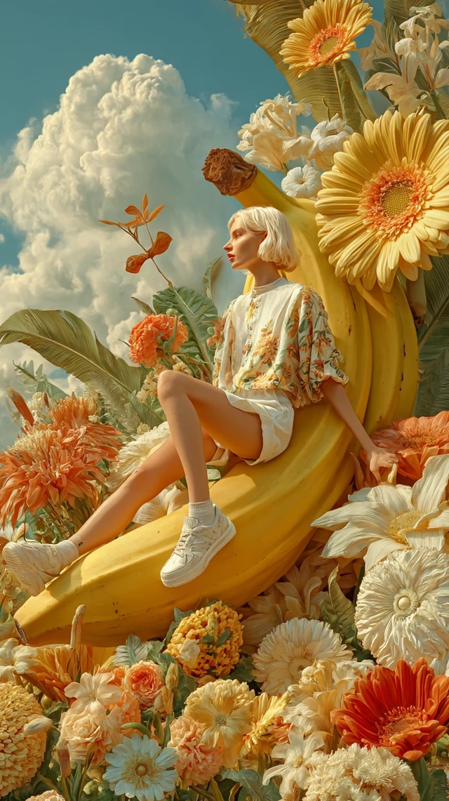Beautiful Girl on a Banana Masterpiece