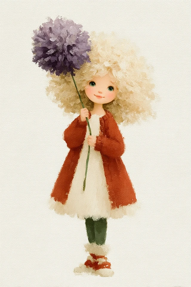 Cute Girl with Flower Childrens Book Illustration
